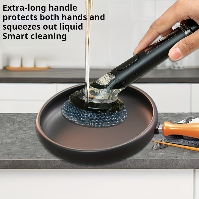 1pc Pot Brush with Handle, Cleaning Brush with Soap Dispenser, Non-Electric Plastic Kitchen Brush for Pans, And Bowls, Easy-To-Clean Steel Wool Brush for Non-Stick Pans And Stove Sink Decontamination