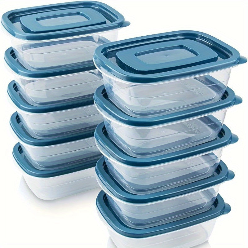 10pcs Blue and Clear Plastic Food Storage Containers with Leak-Proof Lids, 12-Month Use - Microwave & Dishwasher Safe | Stackable, Durable for Office, School, Picnics, Travel & Organization