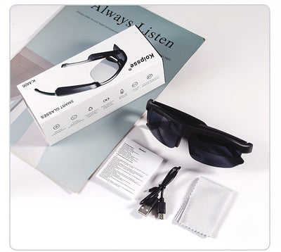 KOIPSSE Smart Glasses with Built-in Microphone, High-Resolution Audio, Waterproof IPX4, USB/Battery Powered, Rechargeable Lithium Polymer Battery, 120mAh, Wireless Connection, Outdoor Sports Glasses with HIFI Music Playback,