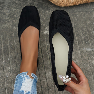 Women's Breathable Knit Slip On Shoes, Casual Square Toe Outdoor Shoes, Lightweight & Comfortable Shoes