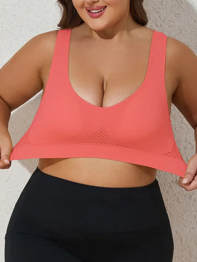 14pcs EssElegance Plus size High Support Wire-Free Sports Bras with Padded & Mesh Panels, Breathable Stretch Fit for Yoga Running Training