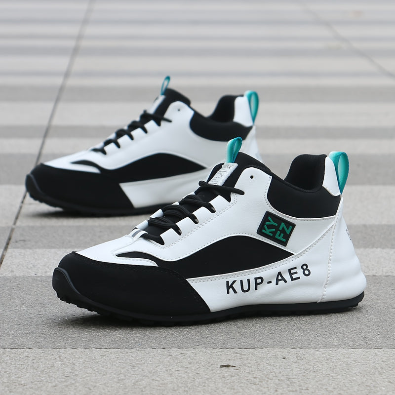 2024 High-Top Casual Fashion Sneakers for Men - All-Season Lace-Up Comfortable Soft Sole Running Shoes with Stripes and Graphics, Round Toe Fabric Sports Footwear