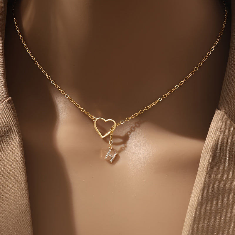 Personalized Letter Pendant Necklace with zirconia Heart Charm, A-Z Initials, Copper Chain, Versatile for Party And Vacation - Elegant Jewelry Gift for Women And Teen Girls