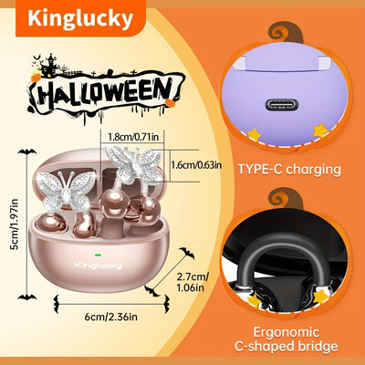 i121 Wireless Clip-On Headphones with Detachable Gemstone Earrings - 10mm Drivers, Hi-Res EQ Sound, Noise Cancellation, Clear Calls, Compatible with All Smartphones, Sports Workout & Halloween Gift, Headphones For Music, Work