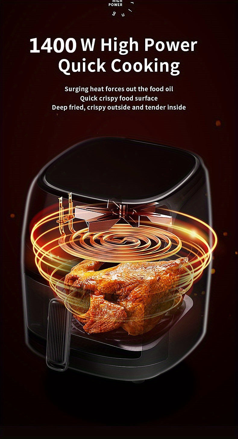 6L Large Capacity Air Fryer with Transparent Viewing Window, Smart Touch Panel, Adjustable Timer & Temperature Control, High Borosilicate Glass Liner, British Specification Plug, Safe for Use at Home or Restaurants, Air Fryer