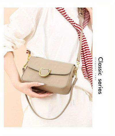 1pc Women's Top-Grain Cowhide Leather Crossbody Bag - Minimalist Square Design with Golden-Tone Hardware, Adjustable Strap & Zipper Closure, Beige/Tan/Black/Green - Casual Everyday Purse for Commuting, Work & Travel, Durable
