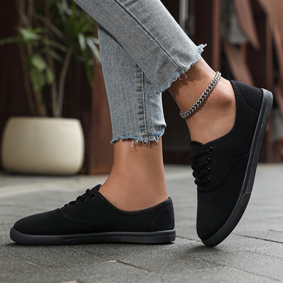 Women's Canvas Sneakers - Lightweight Lace Up Fashion Flat Shoes, Casual Sports Shoes For Outdoor