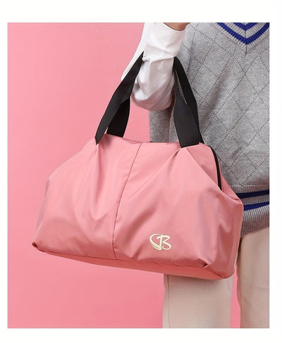 [Pink Gym Bag] Lightweight Pink Nylon Gym Bag for Women | Versatile Wet/Dry Separation, Adjustable Strap, Zip Closure, Portable Travel Bag for Short Trips, Sports Bag