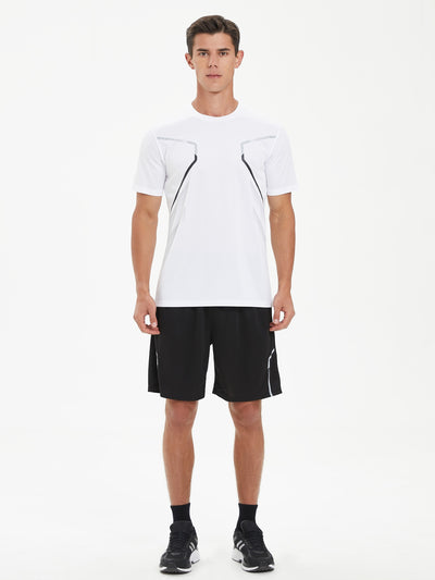 2pcs Men's Stripe Decor Short Sleeve T-shirt + Shorts Sports Set, Casual Quick-drying Summer Fitness Clothing As Gift