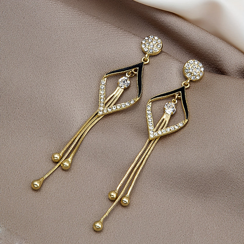 A Pair of Stylish And Exquisite Double-Layer Hollow Diamond-Shaped Sparkling Synthetic Zirconia Drop Earrings, Featuring a Sexy And Elegant Style, Made of Alloy, Suitable for Women&