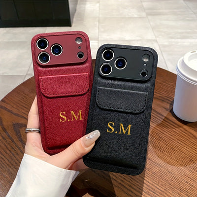 Personalized Customized Letter Faux Leather Card Holder Phone Case for Iphone 17 16 15 14 Plus 13 12 11 Pro Max 17Air Shockproof Lens Protective Cover