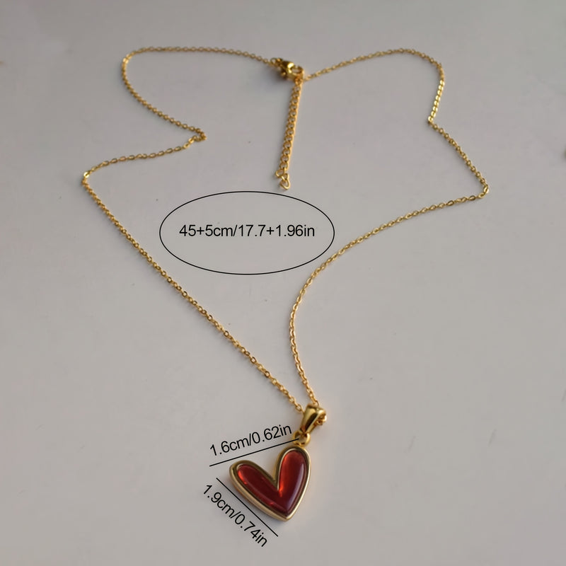 Set of 2 Cute Fashion Stainless Steel Pendant Necklace for Women, Heart Shape Design, Suitable for Valentine&