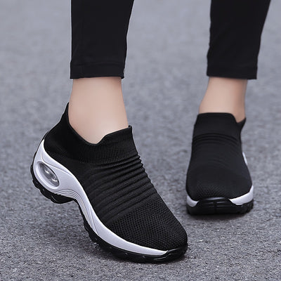 Women's Breathable Knit Chunky Sneakers, Casual Slip On Outdoor Shoes, Comfortable Low Top Shoes
