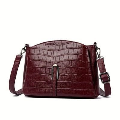 Women'S Multi-Compartment Crossbody Bag with Adjustable Strap - Synthetic, Zipper Closure, Elegant Geometric Pattern in Beige, Burgundy, Black, and White - Perfect for Casual or Formal Occasions, Crossbody Purse