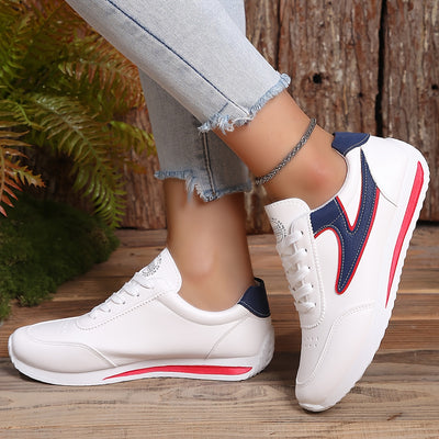 Women's Contrast Color Trainers, Fashionable Lace Up Soft Sole Sports Shoes, Comfy Outdoor Walking Students Sneakers