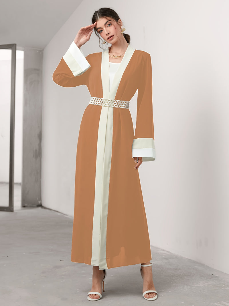 Cozy Comfort, Elegant Black and Cream Long Robe with Ruffle Sleeves - Polyester, Machine Washable, Casual Style for Women - Perfect for Spring/Summer/Fall