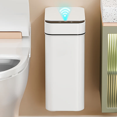 White Kitchen Bathroom Trash Can 11L with Lid, Touchless Automatic Motion Sensor 1pc & 2pcs Small Trash Can, Smart Electric Slim Trash Can, Suitable for Bedroom or Office, Smart Touchless Motion Sensor Trash Can with Lid, Ele