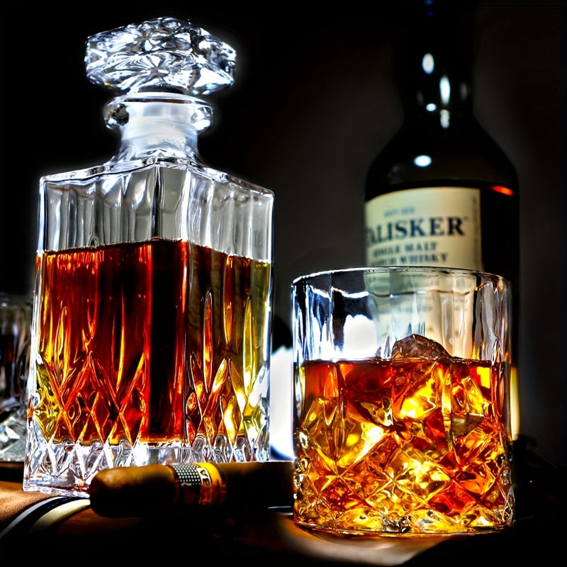 MAMSHIB 3pcs Whiskey Decanter Set 7pcs - Elegant Glass Spirits Carafe with Pour Spout& Stopper - Premium Roostertail& Liquor Decanting Kit for Bourbon, Scotch, Rum - Ultimate Barware Gift Set for Home Bars, Parties, Holidays&