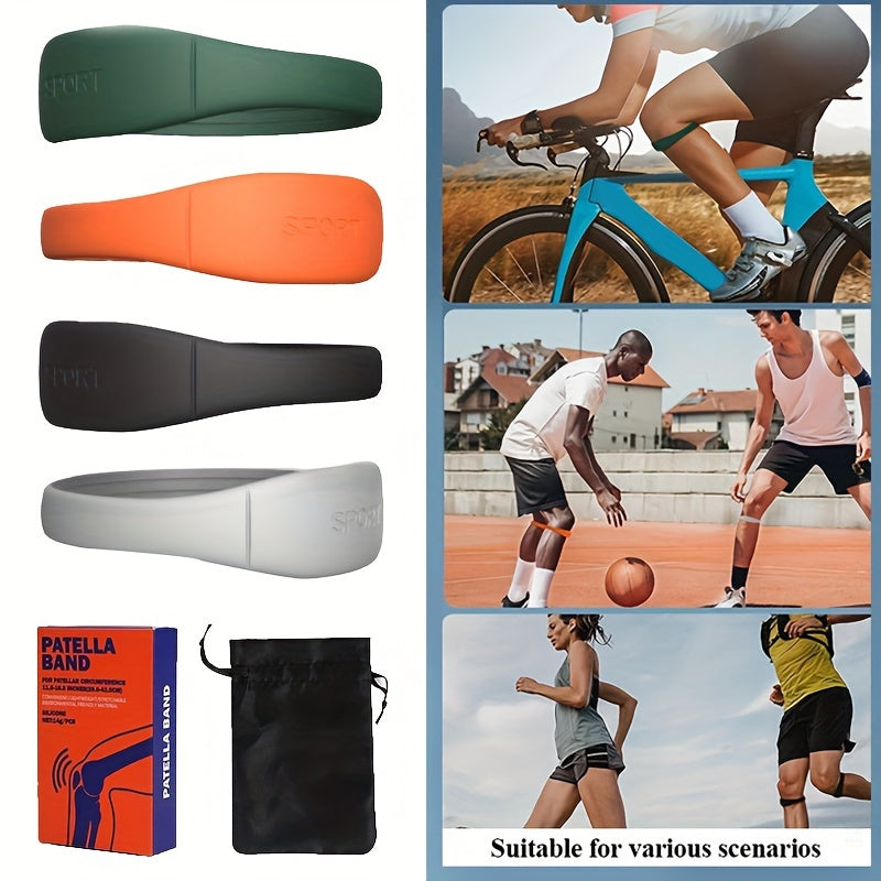 Silicone Patella Support Strap - Knee Stabilizer & Brace for Running, Basketball & Outdoor Sports - Includes Box & Bag