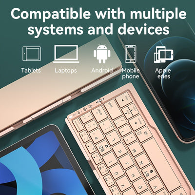BOW Foldable Wireless BT Keyboard Mute, For Home And Office Use, Portable, Mobile Charging Keypad, With Mobile Phone And Tablet Holder, Capable Of Connecting Three Devices Simultaneously, Applicable To Android/Windows/iOS Mob
