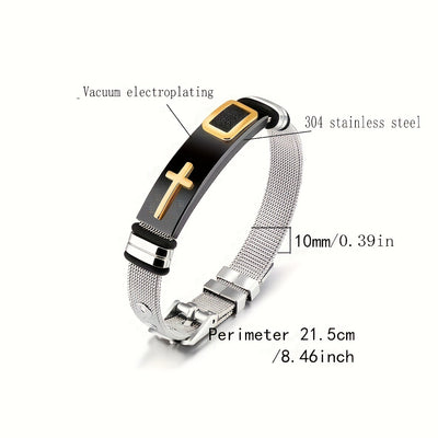 3pcs Cross Titanium Steel Cool Men's And Women's Bracelet, Smooth Decoration Casual Fashion Stainless Steel Set Bracelet Gifts