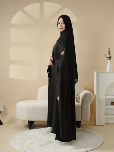 Women'S Elegant Muslim Abaya - Heavy Rhinestone-Embellished Long Sleeve Shawl Robe with Batwing Sleeves & Floor-Length Design, Loose Fit Islamic Dress for Ramadan, Prayer, Daily Wear - Modest Muslim Clothing (MOA067), Abaya F