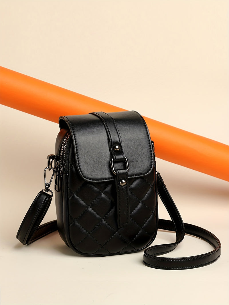 Mini Argyle Quilted Crossbody Bag, Fashion Flap Mobile Phone Bag, Women&
