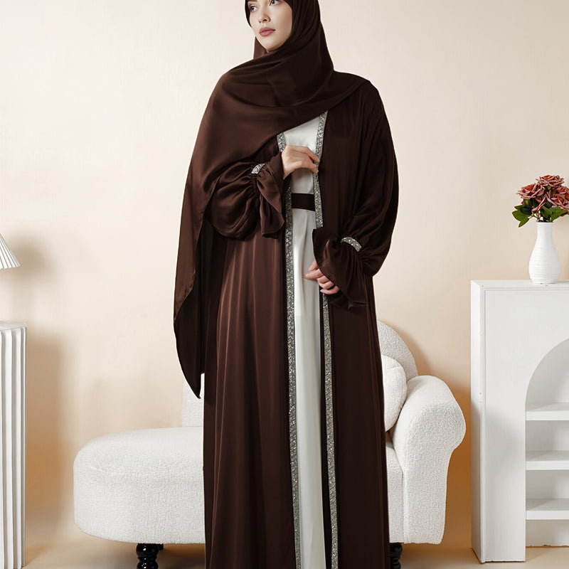 4pcs Set: Poet Sleeve Satin Abaya (MOA009) Eid al-Adha Abaya Muslim Women&