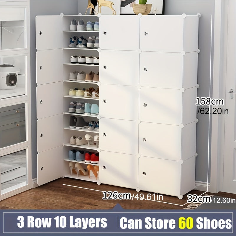 Expandable Shoe Rack with Doors - Portable Organizer for 8-60 Pairs of Shoes, Boots & Slippers - No Assembly Required