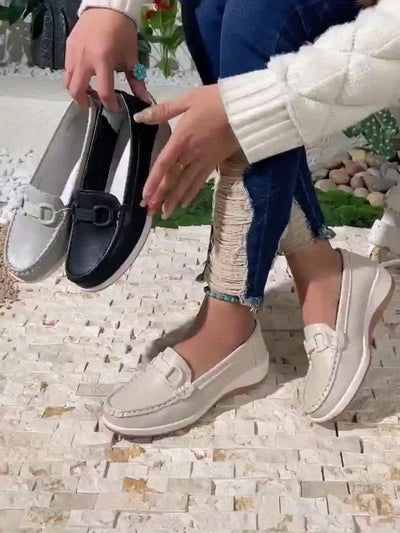 Women'S Breathable Low-Top Thick Sole Loafers - Casual Slip-On Outdoor Shoes with Round Toe, Synthetic Upper & Inner, TPR Sole, All-Season Comfort