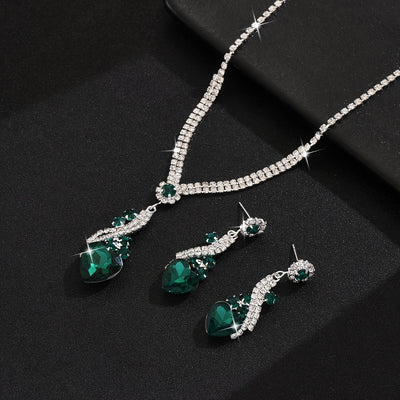 One Necklace + One Pair of Earrings Two-Piece Set Love Heart Necklace and Earrings Wedding Jewelry Suitable for Dress Banquet Wear