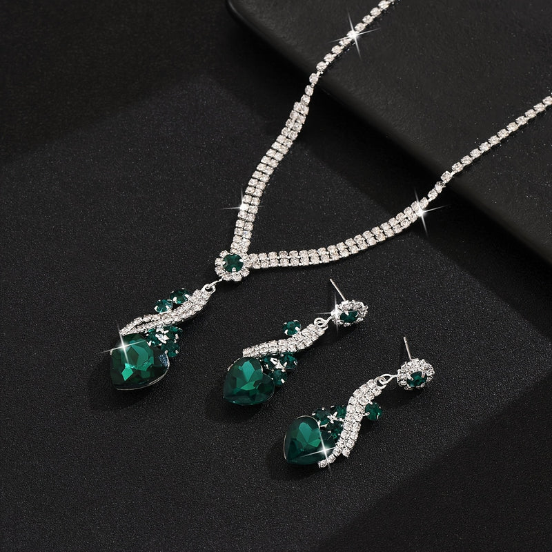 One Necklace + One Pair of Earrings Two-Piece Set Love Heart Necklace and Earrings Wedding Jewelry Suitable for Dress Banquet Wear
