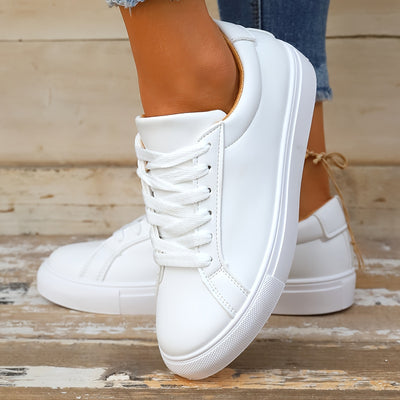 Women's Solid Color Sneakers, Casual Lace Up Outdoor Shoes, Lightweight Low Top Shoes