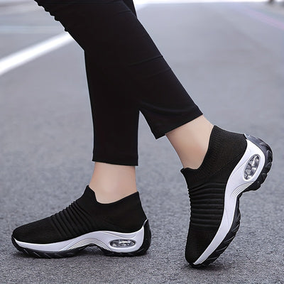Women's Breathable Knit Chunky Sneakers, Casual Slip On Outdoor Shoes, Comfortable Low Top Shoes