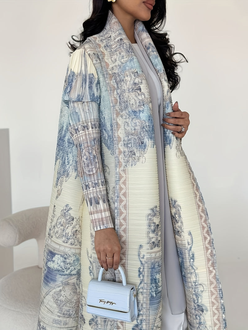 Exclusive Summer New Collection for Eid Al-Fitr 2025, Featuring a Pleated Miyake-Style Coat Cape with Prints, High Elasticity, Ultra-Long Middle Eastern Style Abaya Robe, Suitable for All Seasons. This Versatile Women&