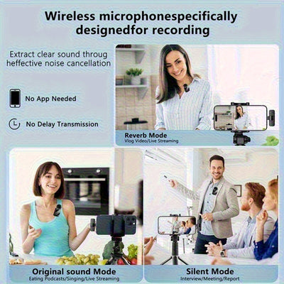 Wireless Lavalier Microphone, Intelligent Noise Reduction, Omnidirectional Capacitive, with Windproof Ball, 2-In-1 Wireless Lavalier Microphone for Recording Content, Live Streaming, Interviews, Song Recording, Video Podcasts
