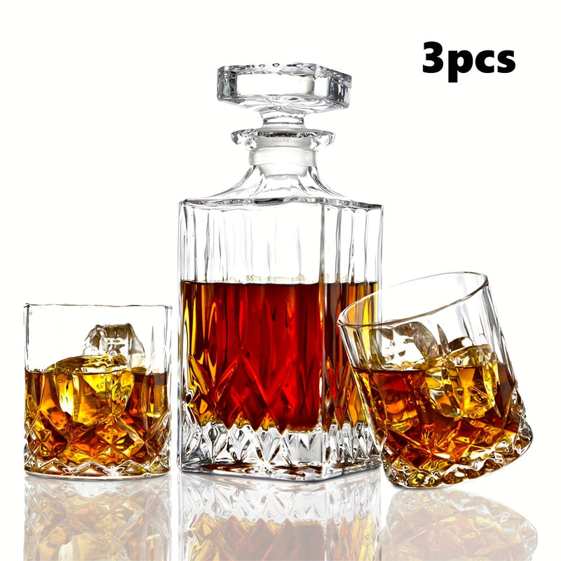 MAMSHIB 3pcs Whiskey Decanter Set 7pcs - Elegant Glass Spirits Carafe with Pour Spout& Stopper - Premium Roostertail& Liquor Decanting Kit for Bourbon, Scotch, Rum - Ultimate Barware Gift Set for Home Bars, Parties, Holidays&