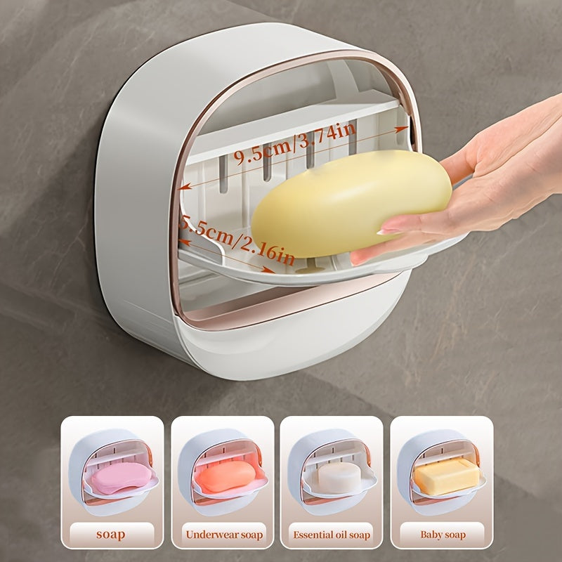 1pc Wall-Mounted No-Drill Soap Dish with Drainage, Storage Organizer for Bathroom, Shower, Sink, Kitchen, Universal Soap Holder, Shower Storage, Bathroom Organizer, Sleek Design, Modern Soap Tray, Sturdy Organizer, Universal