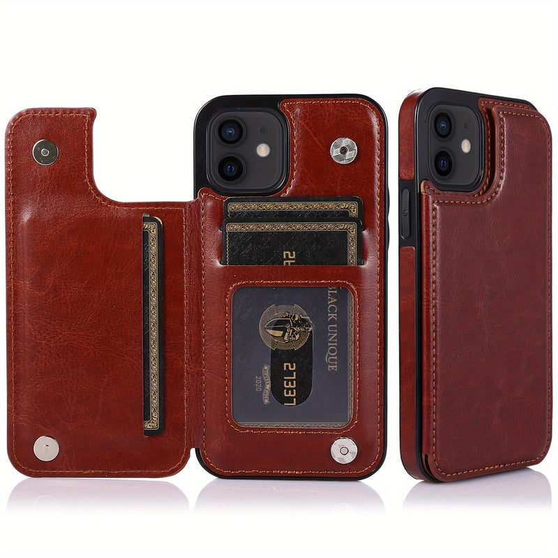 جراب iPhone قابل للطي من الجلد الصناعي عالي الجودة مع فتحات للبطاقات وحامل مقاوم للصدمات متوافق مع موديلات مختلفة بما في ذلك X XR XS Max 11 pro 12 pro 13 pro 14 15 16 SE 6 7 8 plus