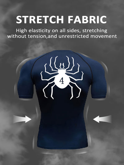 Spider Pattern Compression Shirts Men's Short Sleeve Athletic Undershirt Gear T-shirt For Sports Workout (Pants Not Included)
