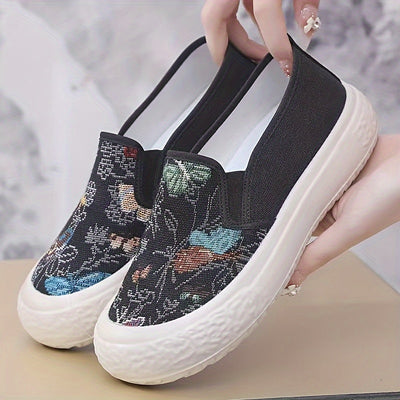 Women's Butterfly Pattern Canvas Shoes, Casual Slip On Outdoor Shoes, Lightweight Low Top Shoes