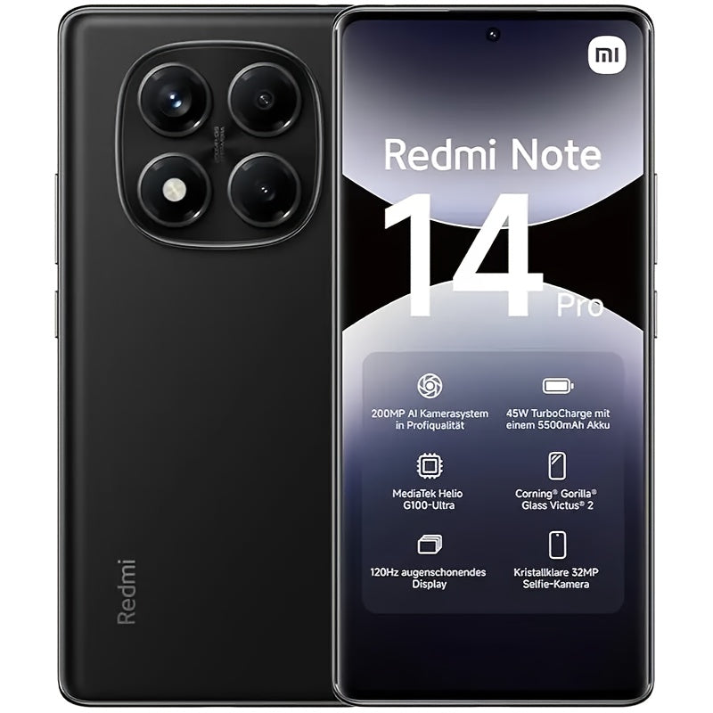 The Xiaomi Redmi Note 14 Pro Smartphone features a 6.67-inch AMOLED display with 120Hz refresh rate and 1080P resolution. It is powered by the Helio G100-Ultra Octa-Core processor and boasts a 200MP camera with OIS. The phone