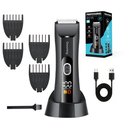 Men's & Women's Body Hair Trimmer, Men’s Groin Shaver with IPX5 Waterproof Rating and R-Sharp Ceramic Blade Head, 2 Size Combs Included. USB Rechargeable Electric Grooming Kit for Chest, Legs, Underarms Bikini Area – LED
