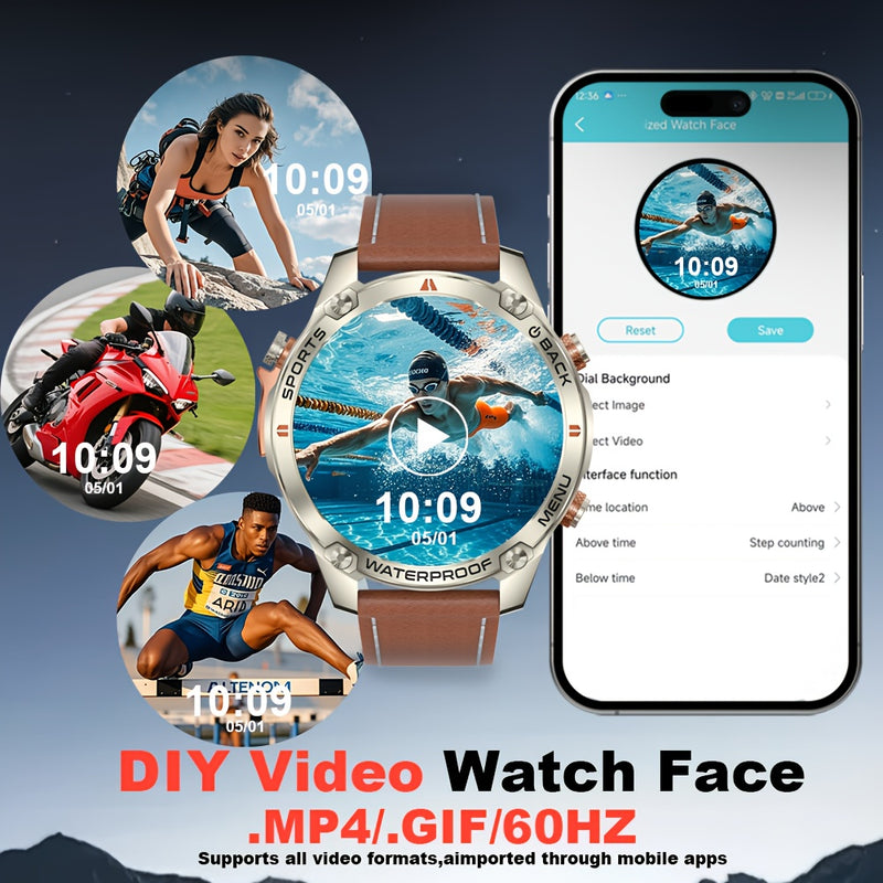 New high-precision GPS smart watch, 1.46-inch HD display, 540mAh battery/super long battery life, sports track display, more than 100 sports modes, 5ATM High Quality, compass, altimeter, all-zinc alloy body suitable for outdo