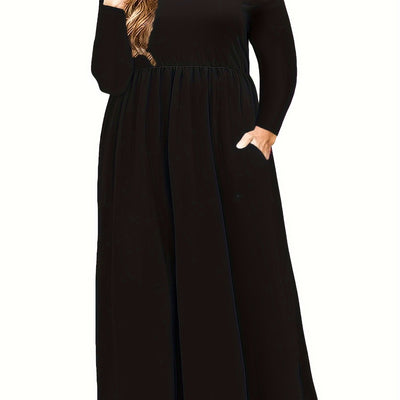 Women's Plus Size Casual Long Sleeve Sports Dress With Pockets, Pullover Style