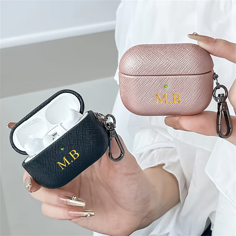 Personalized Initials Letters Customize New Earphone Case for Airpods 1 2 3 4 Pro 2 Luxury Cross Pattern with Keychain Cover, Synthetic Faux Leather, with Keychain, for Airpods Case | Luxury Design | Durable Earphone Case, Ea