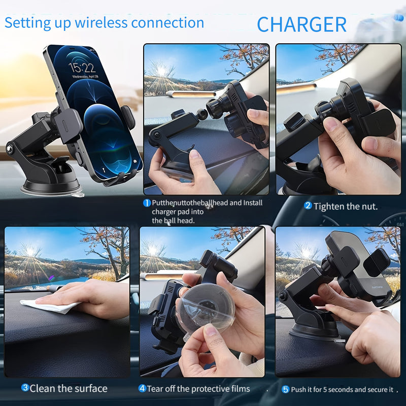 Hot-Selling Car Wireless Charging Holder 15W Fast Charger with Smart Sensor for Mobile Phones