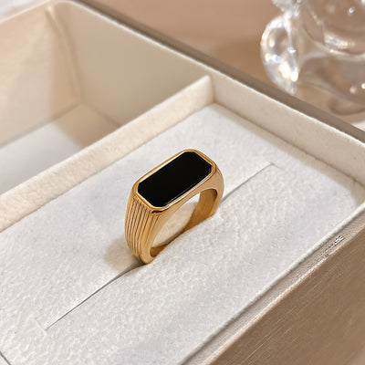 Elegant Black Acrylic Stainless Steel Ring with Golden-Tone Accents - Modern Minimalist Design for Daily Wear & Parties, Durable & Stylish Jewelry, Party Jewelry | Minimalist Jewelry | Durable Acrylic Ring