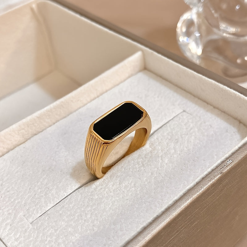 Elegant Black Acrylic Stainless Steel Ring with Golden-Tone Accents - Modern Minimalist Design for Daily Wear & Parties, Durable & Stylish Jewelry, Party Jewelry | Minimalist Jewelry | Durable Acrylic Ring