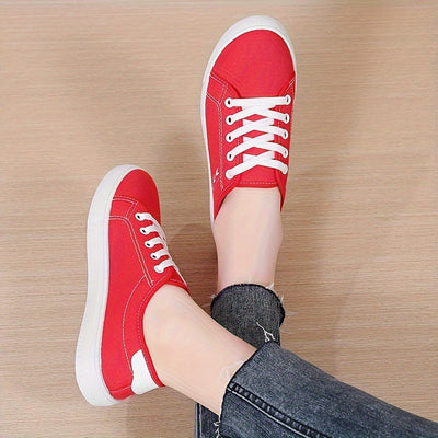 Women's Simple Canvas Shoes, Casual Lace Up Outdoor Shoes, Comfortable Low Top Sneakers